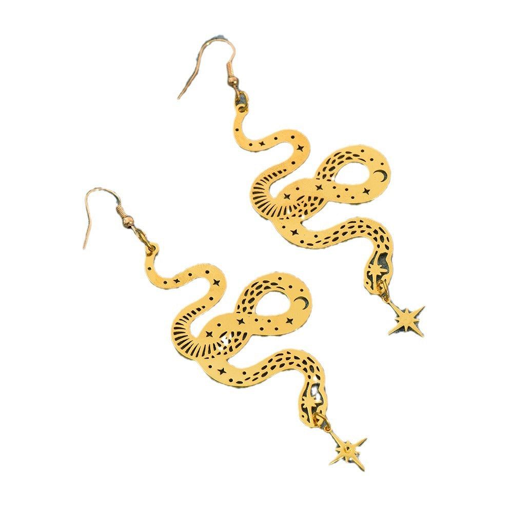 Personalized Design Snake Element Simple Hollow Star And Moon Earrings
