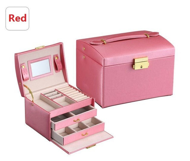 Pu leather jewelry box three-layer double drawer beads