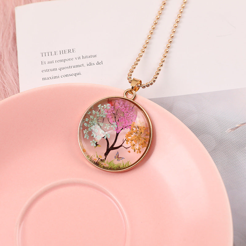 All-match Natural Dried Flower Tree Of Life Necklace
