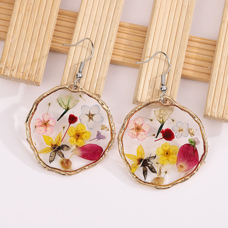 Gold Flower Drop Glue Dried Flower Earrings