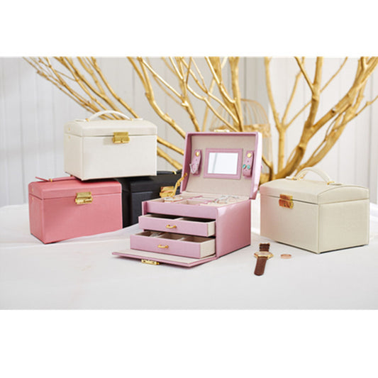 Pu leather jewelry box three-layer double drawer beads