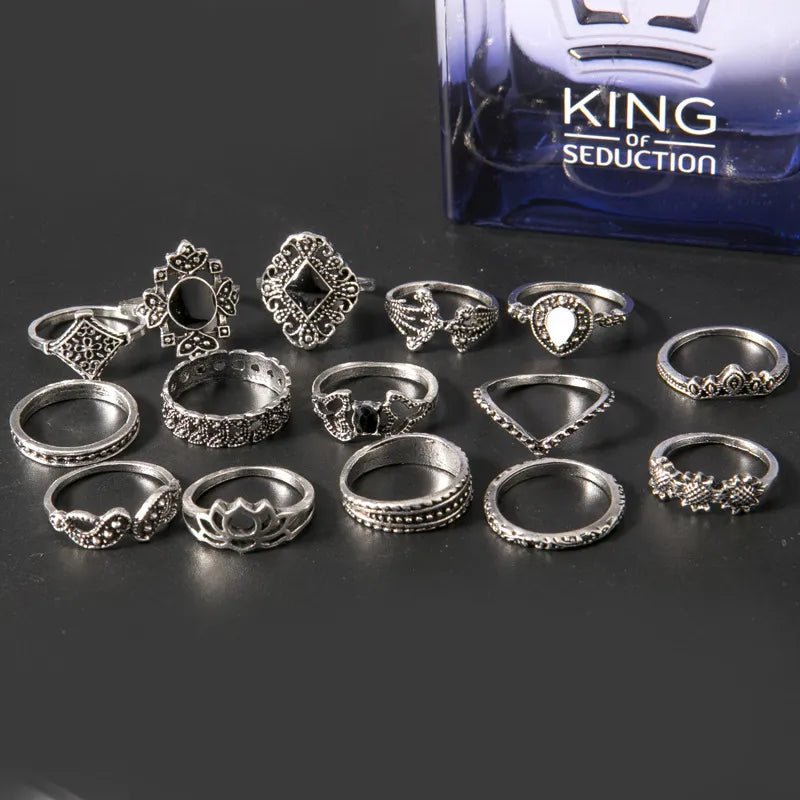 15 Piece Alloy Vintage Ring Set - MYSTIQOR