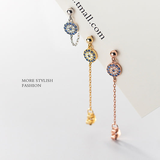 Devil's Eye Round Blue Diamond Earrings