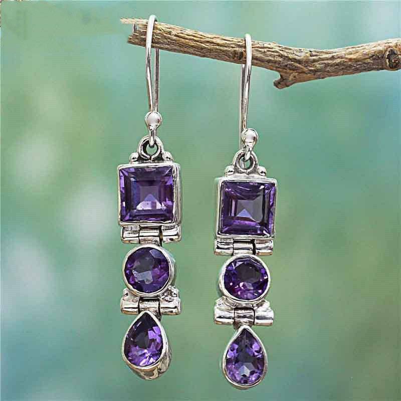 Fashion Purple Turquoise Earrings Drop Round Earrings