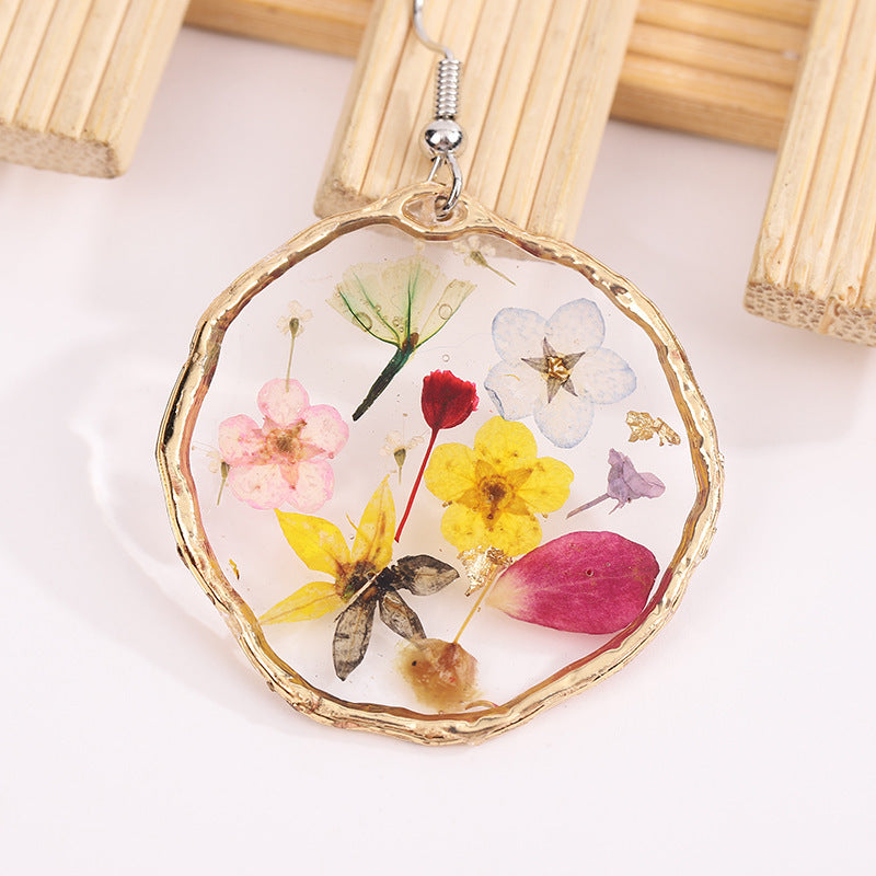 Gold Flower Drop Glue Dried Flower Earrings