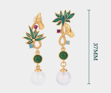 Asymmetric Lotus Natural Chalcedony Earrings