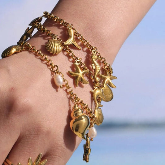 18K Gold - Plated Sea Shell Charm Bracelet - MYSTIQOR