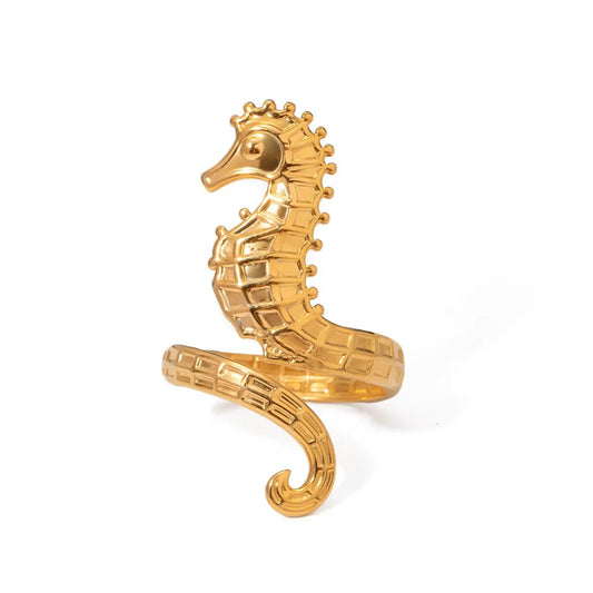 18K Gold - Plated Seahorse Wrap Adjustable Ring - MYSTIQOR