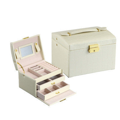 Pu leather jewelry box three-layer double drawer beads