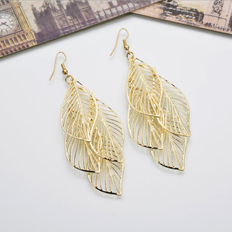 Multi-layer metal hollow leaf earrings