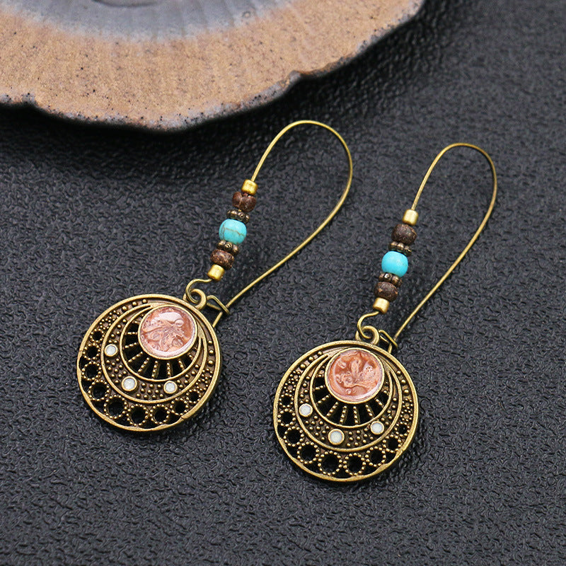 Vintage Bohemian Hollow Beaded Round Earrings