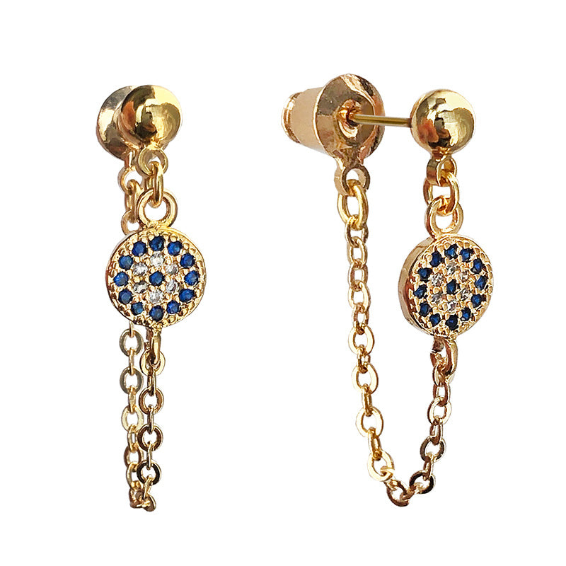 Devil's Eye Round Blue Diamond Earrings
