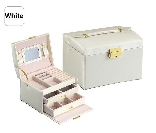 Pu leather jewelry box three-layer double drawer beads
