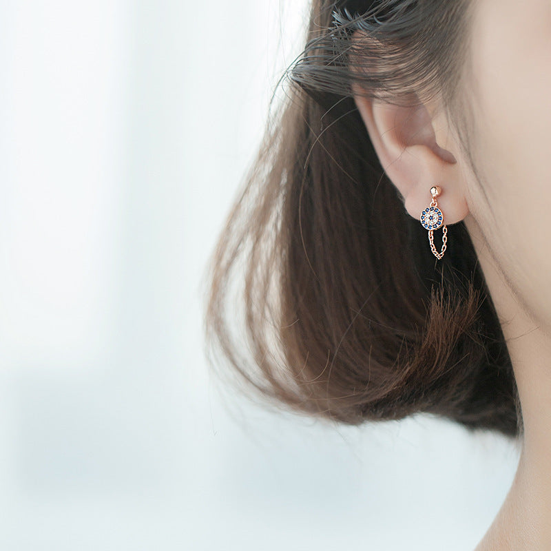 Devil's Eye Round Blue Diamond Earrings