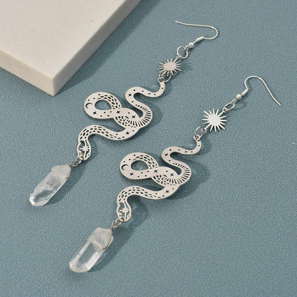 Personalized Design Snake Element Simple Hollow Star And Moon Earrings