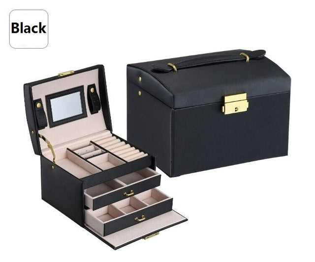 Pu leather jewelry box three-layer double drawer beads