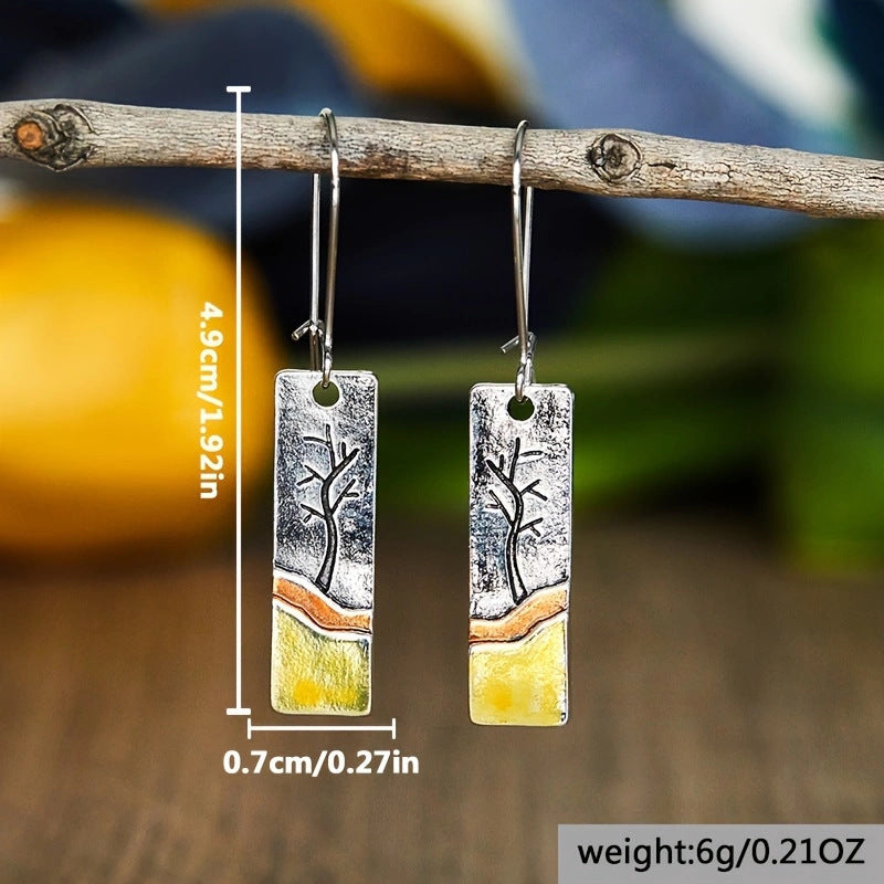Simple Retro Lucky Tree River Pendant Earrings