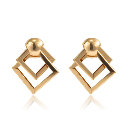 Exaggerated Geometric Hollow Metal Earrings