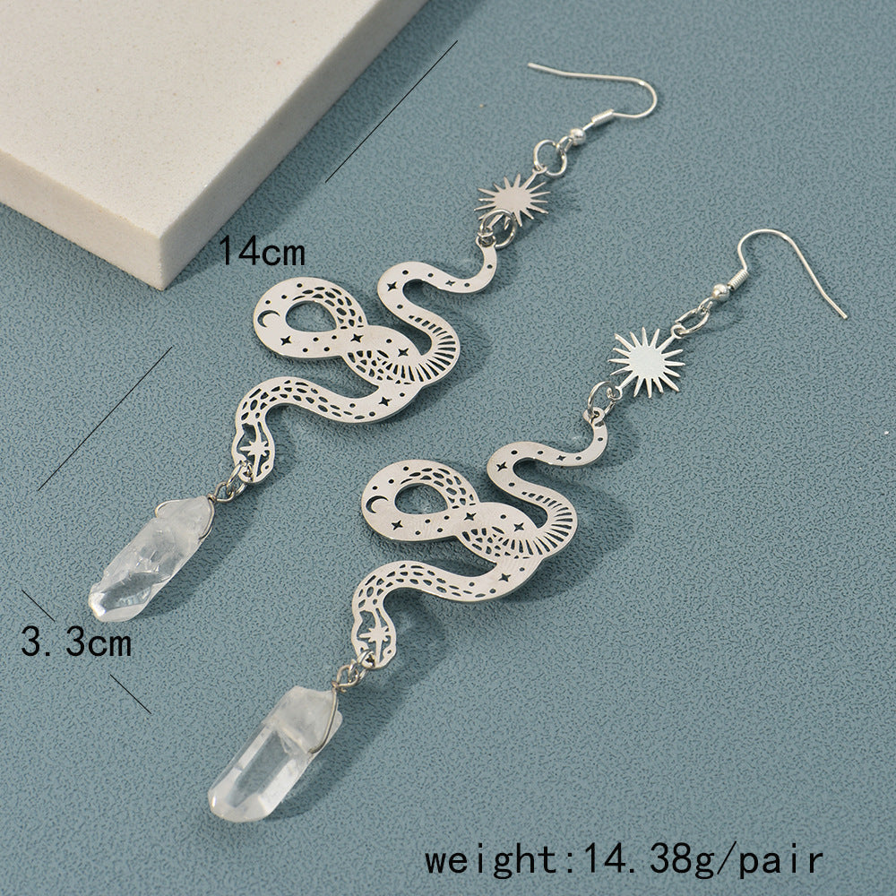 Personalized Design Snake Element Simple Hollow Star And Moon Earrings