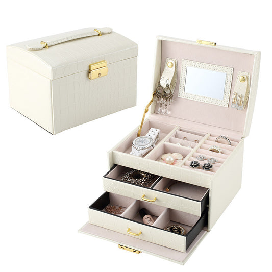 Pu leather jewelry box three-layer double drawer beads
