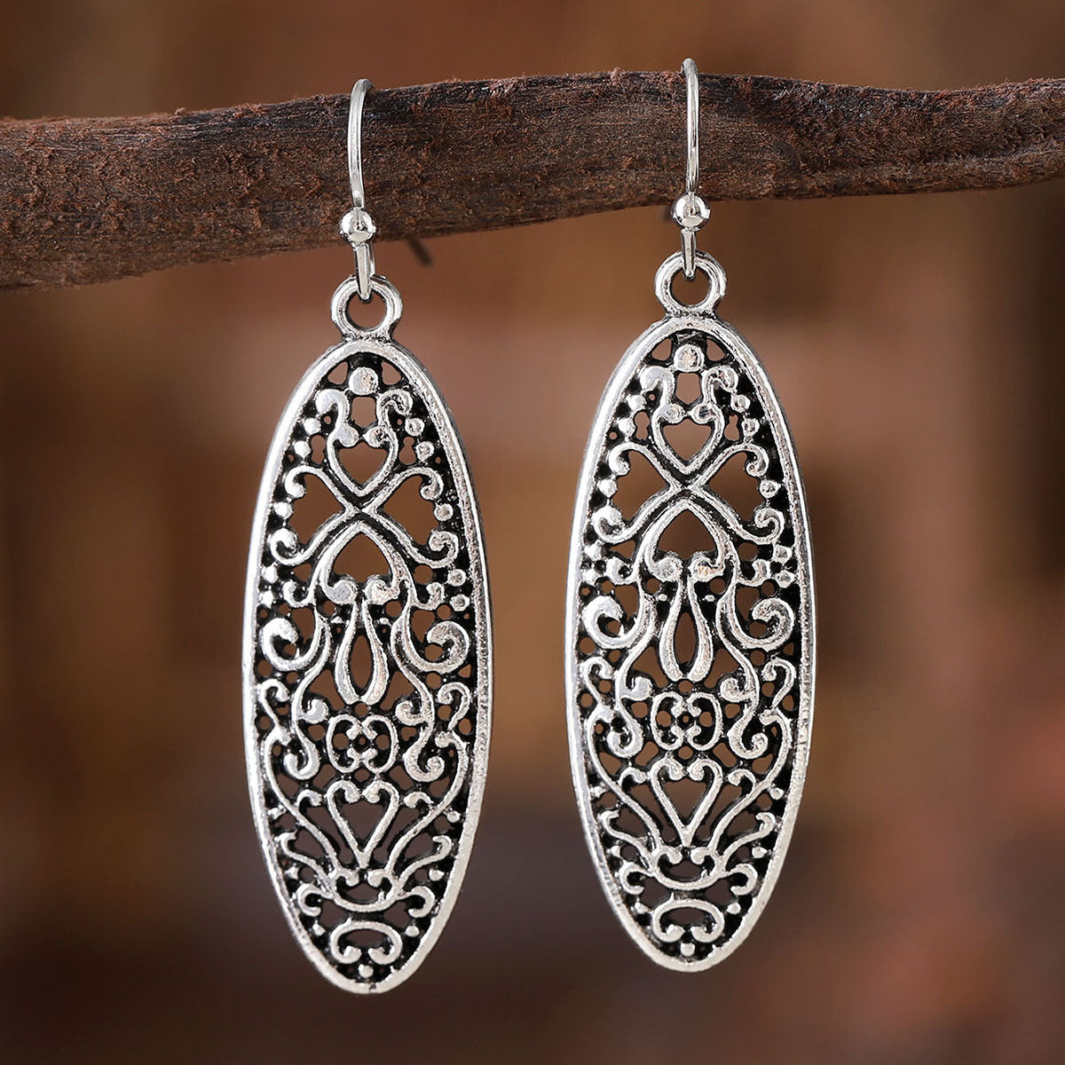 Retro Ethnic Geometric Hollow Carved Earrings