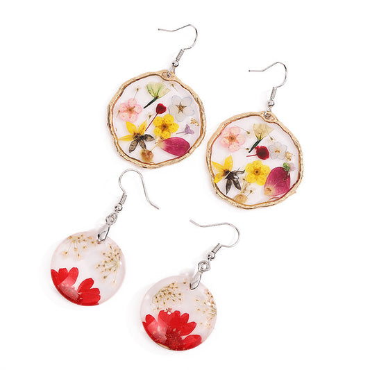 Gold Flower Drop Glue Dried Flower Earrings