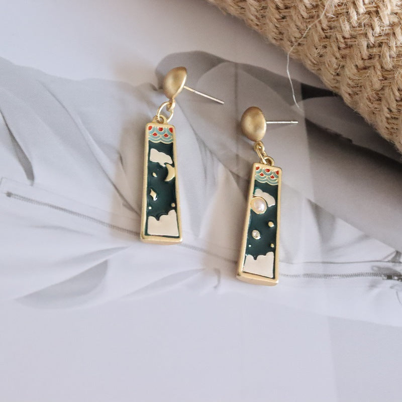 Ladies' National Style Dripping Oil Retro Stud Earrings