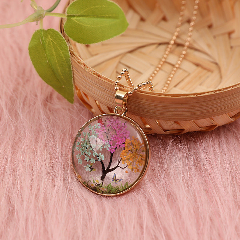 All-match Natural Dried Flower Tree Of Life Necklace
