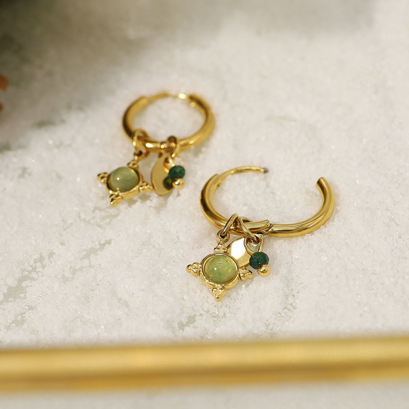 Aventurine Natural Stone Pendant 18K Gold Plated Earrings