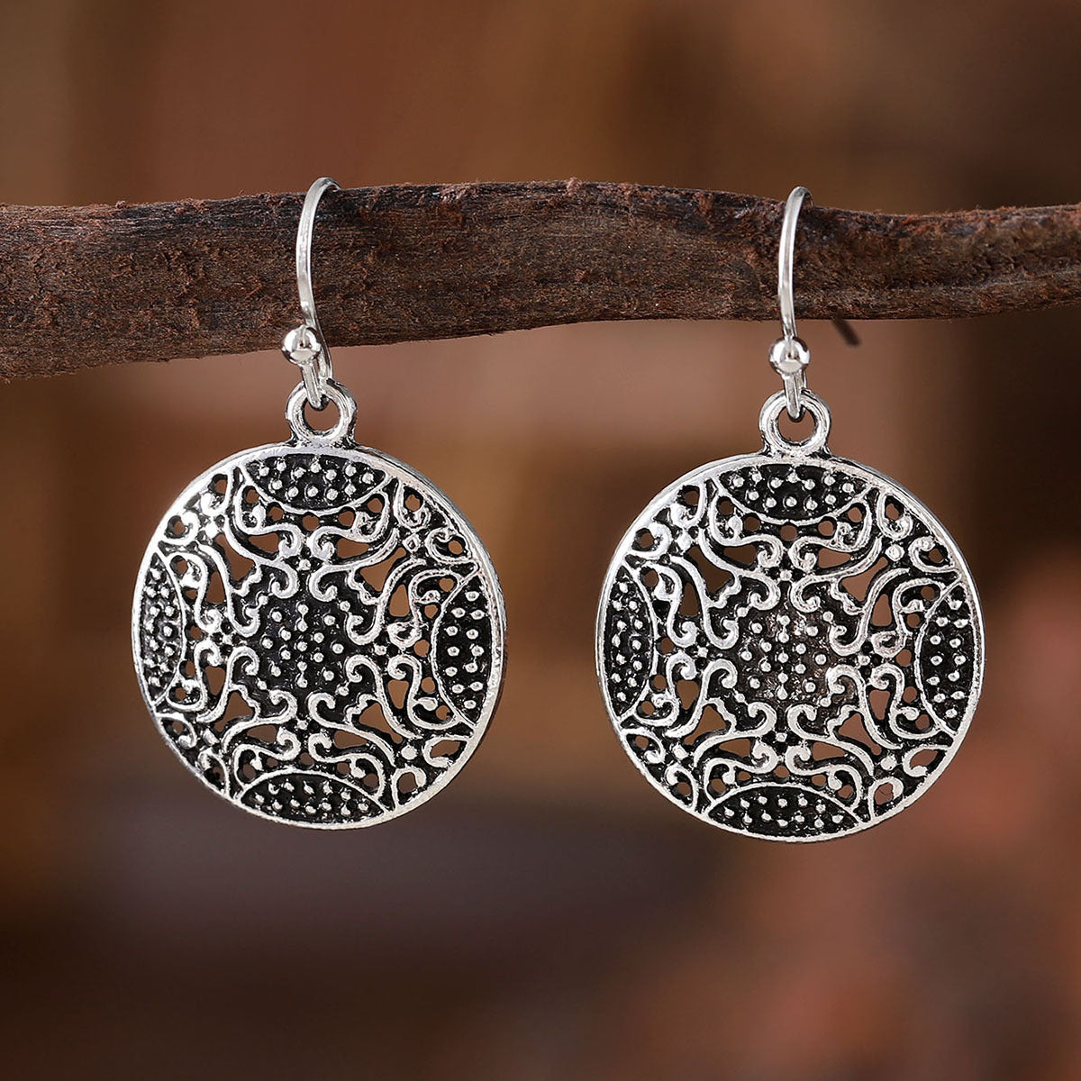 Retro Ethnic Geometric Hollow Carved Earrings