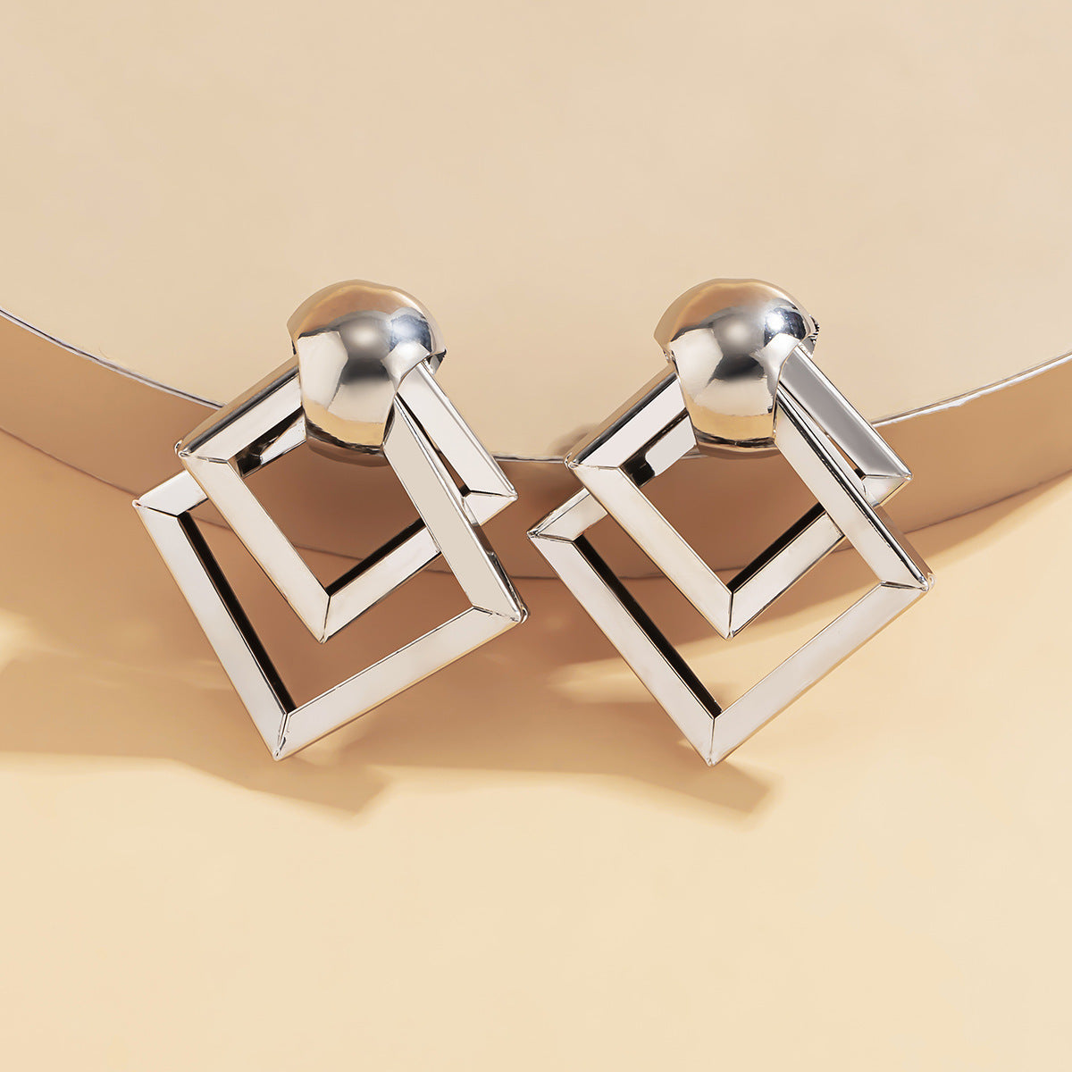 Exaggerated Geometric Hollow Metal Earrings