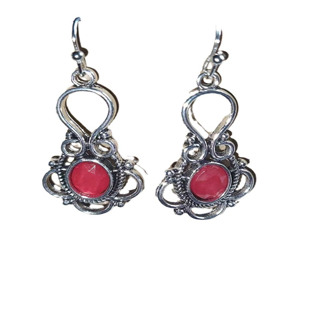 Bohemian Retro Fashion And Personalized Hollow Inlaid Gemstone Earrings