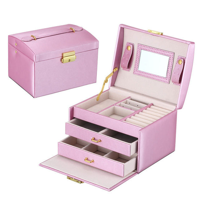 Pu leather jewelry box three-layer double drawer beads