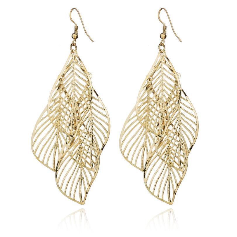 Multi-layer metal hollow leaf earrings