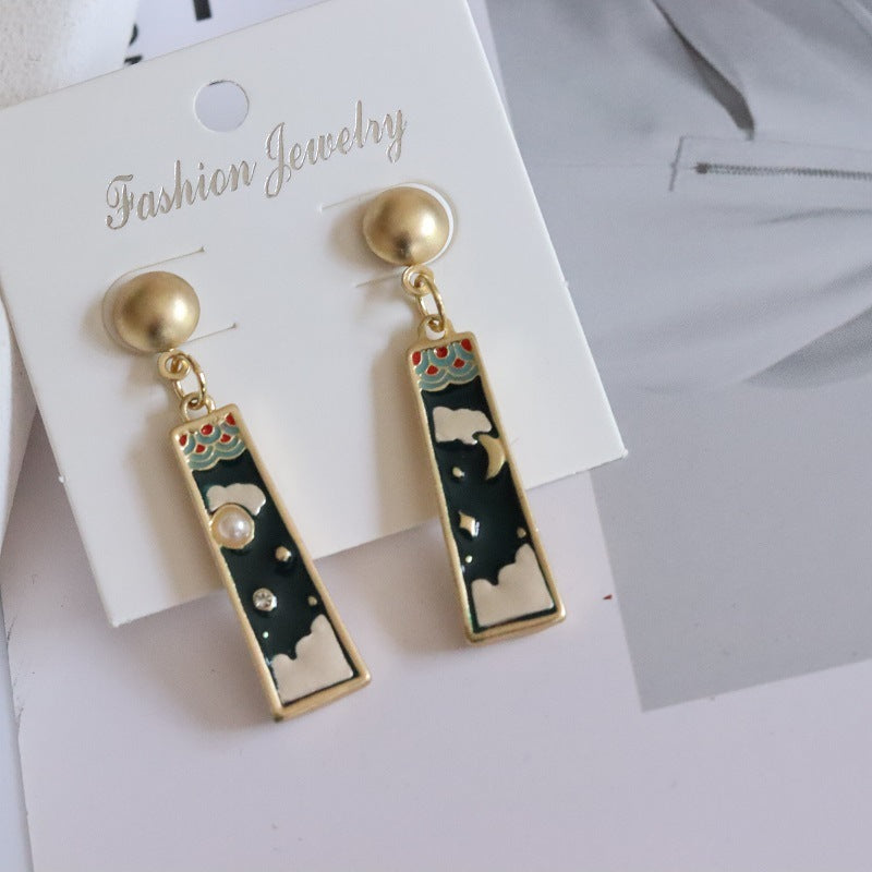Ladies' National Style Dripping Oil Retro Stud Earrings