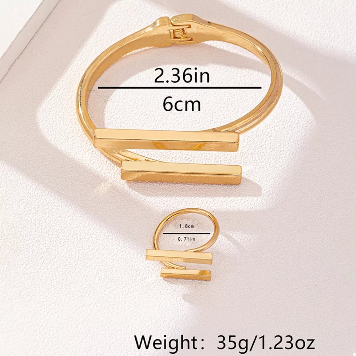 Adjustable 18K Gold - Plated Modern Bar Bracelet and Ring Jewelry Set - MYSTIQOR