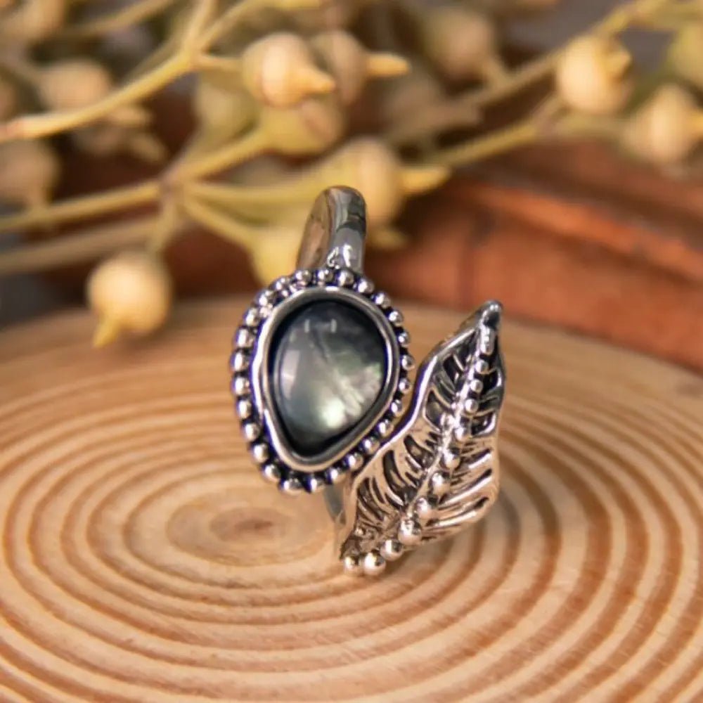 Alloy Moonstone Leaf Bypass Ring - MYSTIQOR