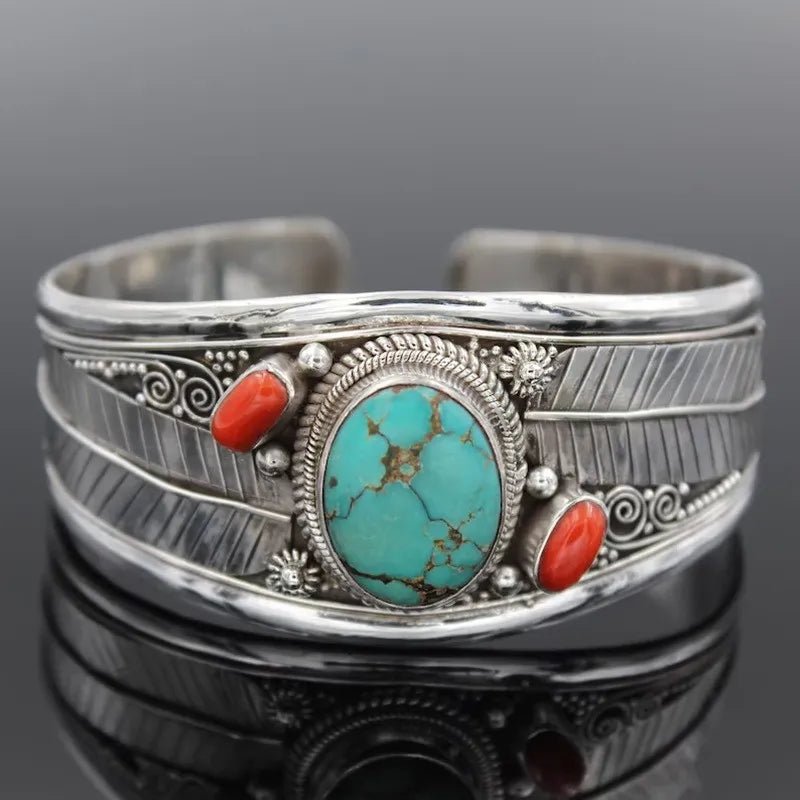 Artificial Turquoise Alloy Open Bracelet - MYSTIQOR
