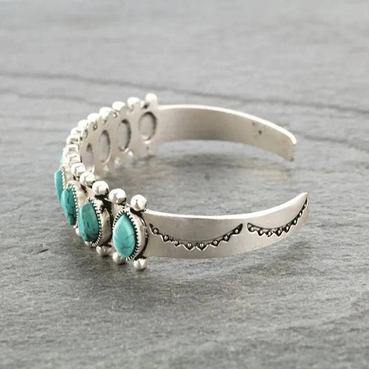 Artificial Turquoise Alloy Open Bracelet - MYSTIQOR