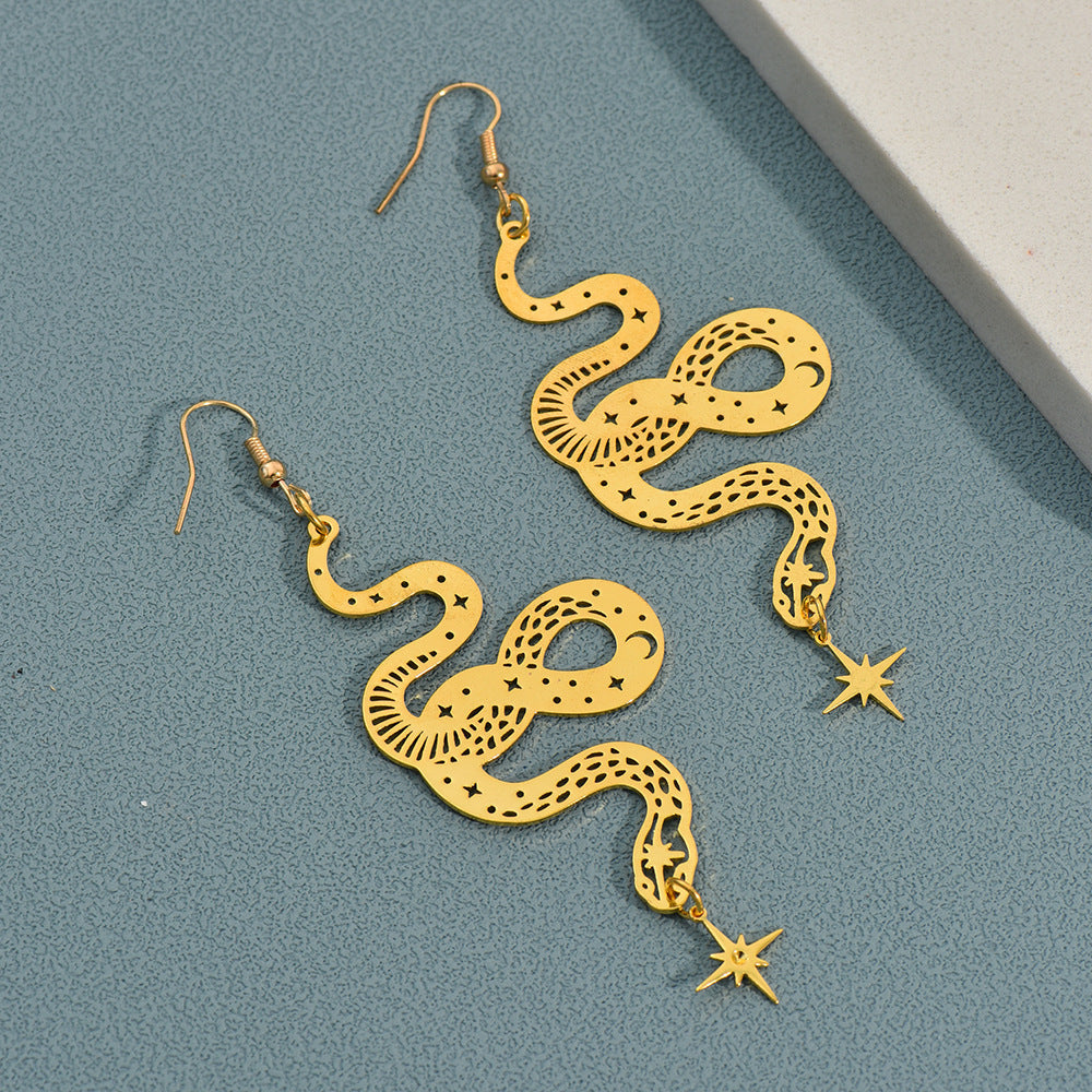 Personalized Design Snake Element Simple Hollow Star And Moon Earrings