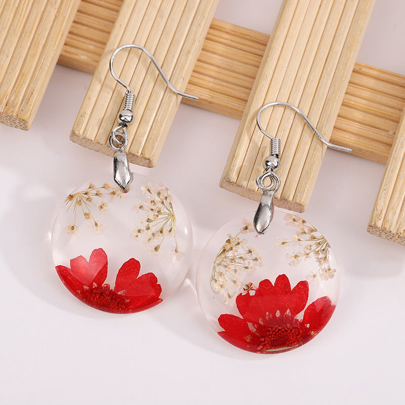 Gold Flower Drop Glue Dried Flower Earrings
