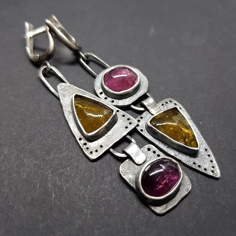 Hecheng Retro Geometric Triangle Metal Pendant Earrings Purple Orange Asymmetric Earrings Women's Retro Jewelry Gift Cross