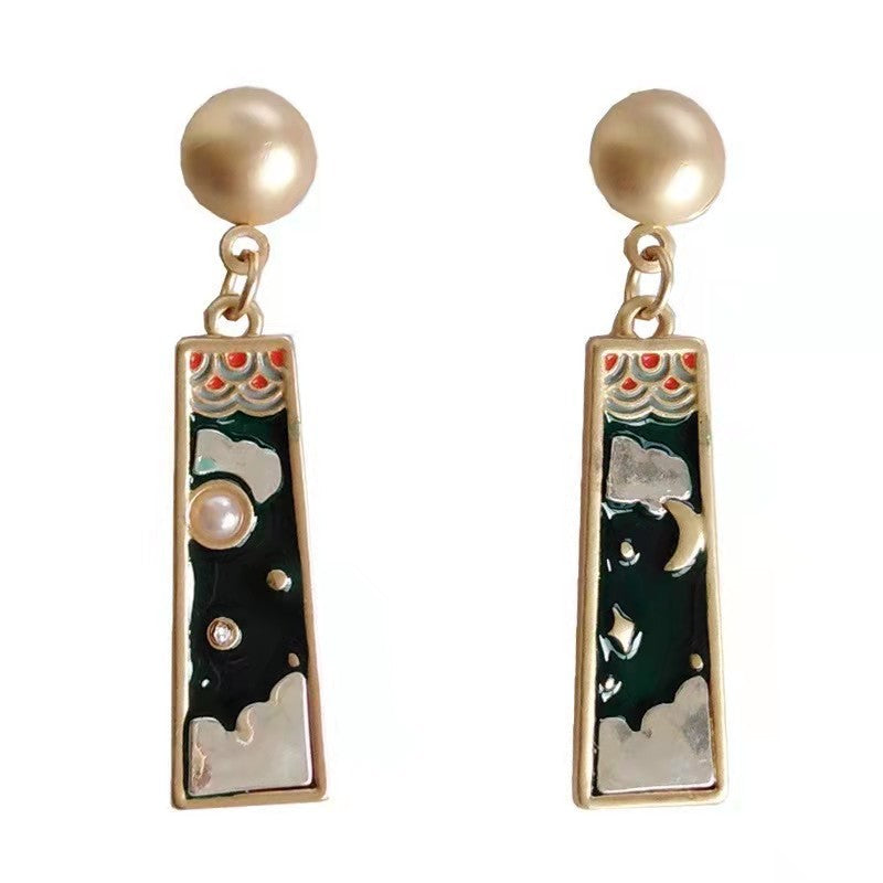 Ladies' National Style Dripping Oil Retro Stud Earrings