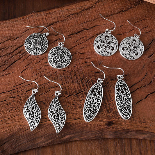 Retro Ethnic Geometric Hollow Carved Earrings