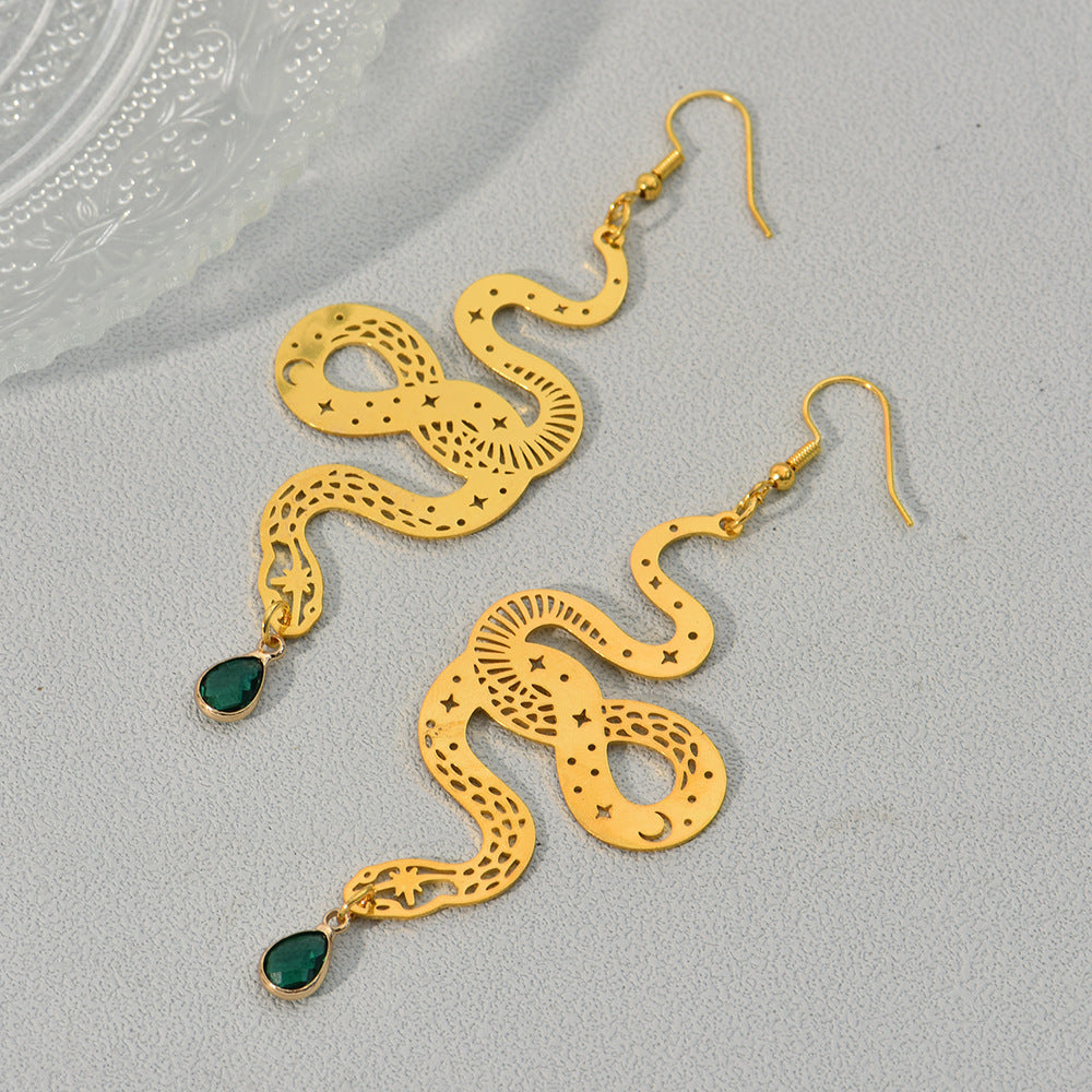 Personalized Design Snake Element Simple Hollow Star And Moon Earrings