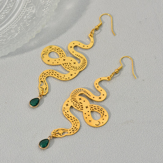 Personalized Design Snake Element Simple Hollow Star And Moon Earrings