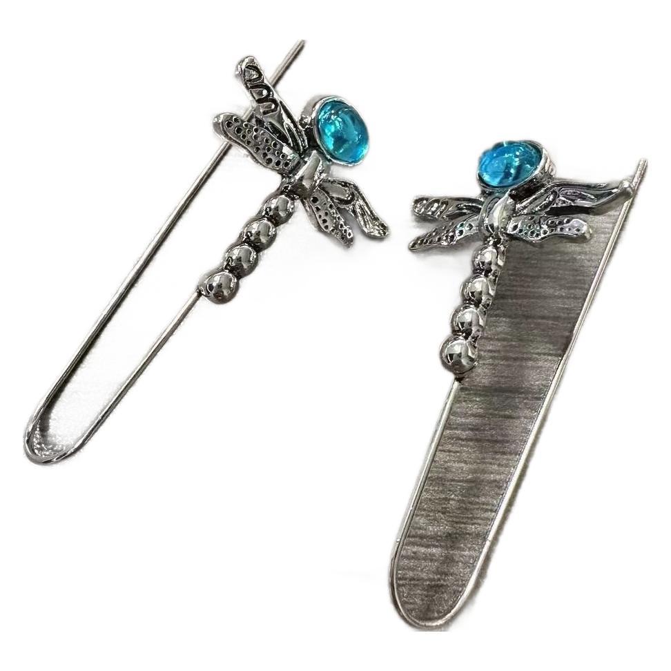 Dragonfly Shape Blue Gem Hook Earrings Exquisite Ornament