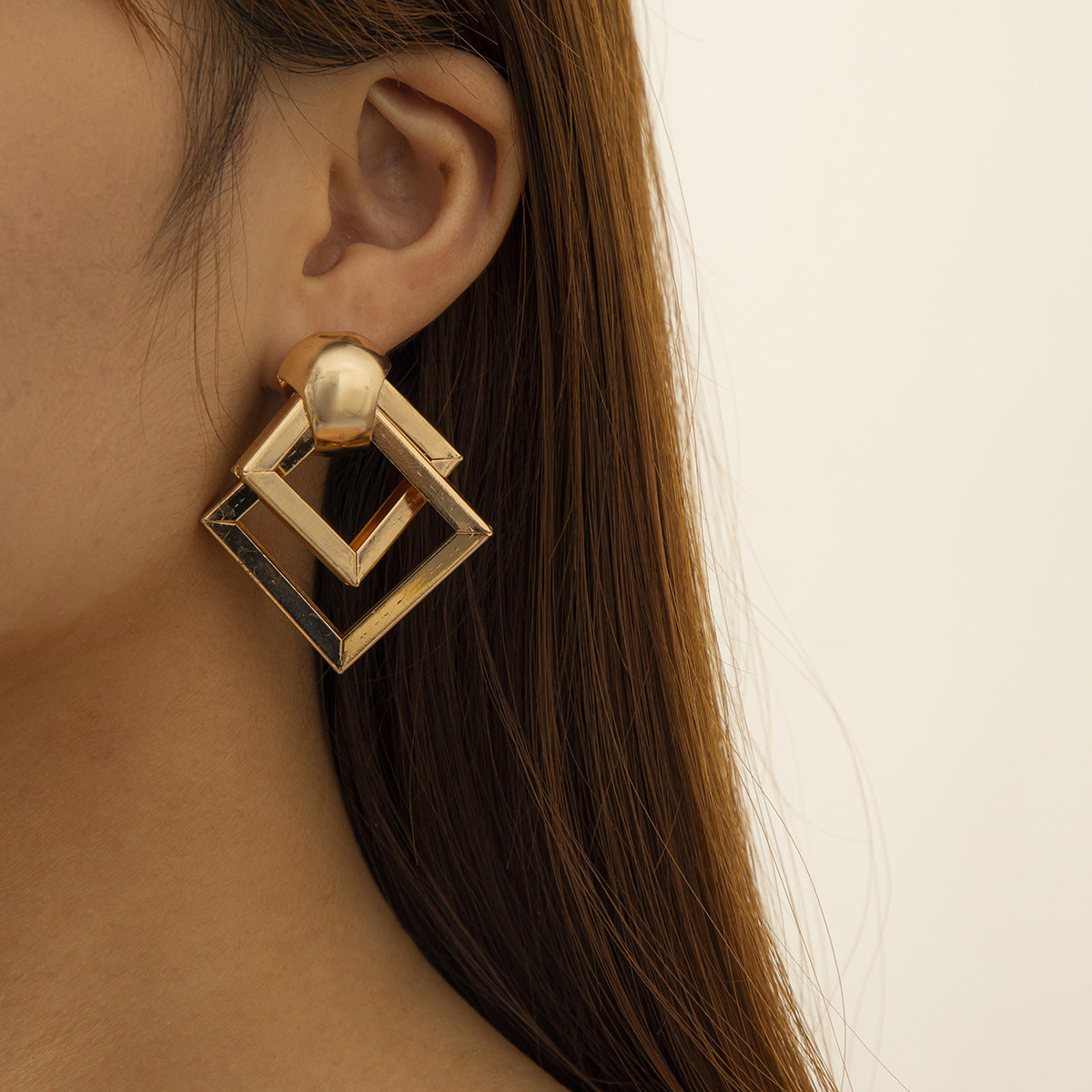 Exaggerated Geometric Hollow Metal Earrings