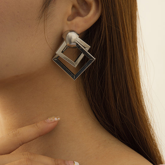 Exaggerated Geometric Hollow Metal Earrings