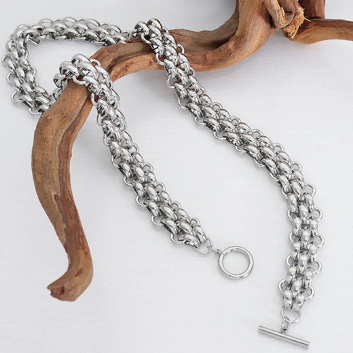 Gold Chain Link Jewelry Set with Necklace and Bracelet - MYSTIQOR